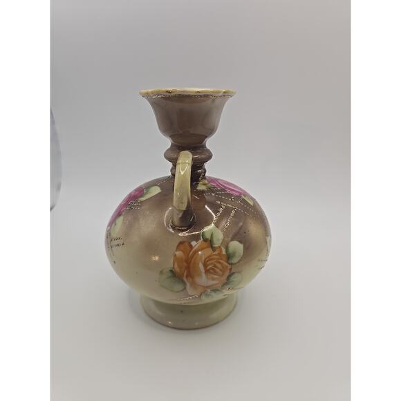 Nippon Raised Gold-Beaded Hand-painted Vase - Picture 4 of 6